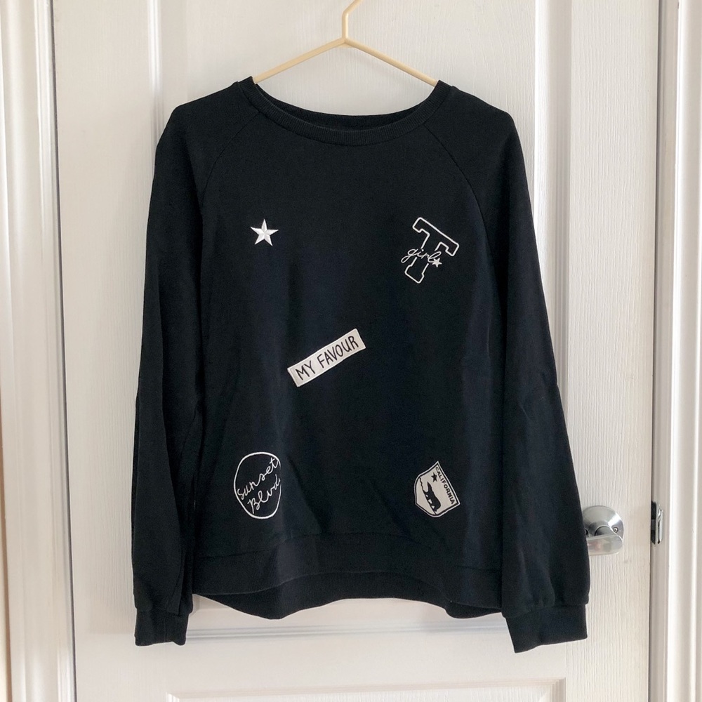 Black sweater with cool skater white patches